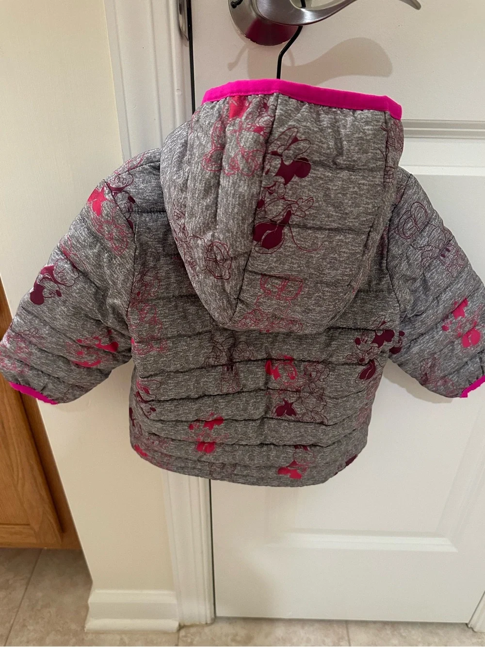 Disney Baby GAP Grey Puffer Jacket with Pink Accents and Hood